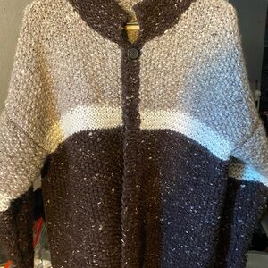 Cozy OOAK Chunky Oversized wool/alpaca Handknit Sweater n Brown and Cream
